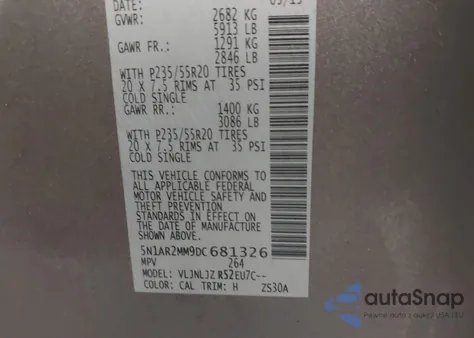 2013 Nissan Pathfinder Platinum from USA, damaged, VIN 5N1AR2MM9DC681326